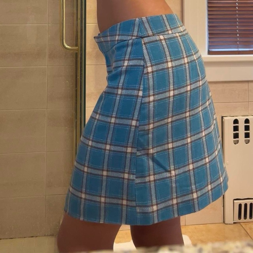 teal plaid mini skirt